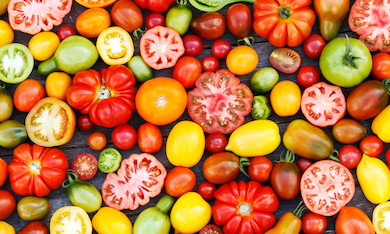 Selection of multi-coloured tomatoes