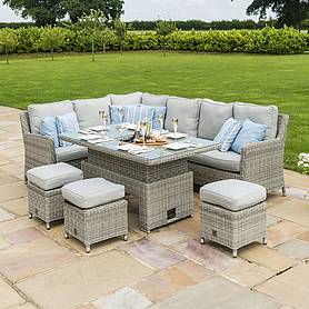 Maze Rattan Oxford Corner Dining Set With Ice Bucket & Rising Dining Table