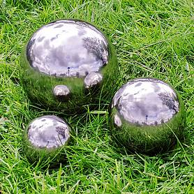 3 Garden Spheres 5.5, 9, 15cm Stainless Steel Mirror Sphere Garden Ornament Set