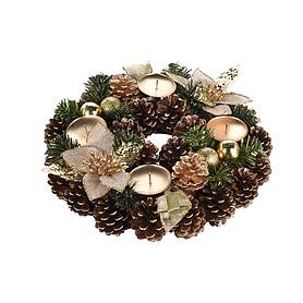 Christmas Artificial Wreath with Pinecones and Gold Flowers 28cm