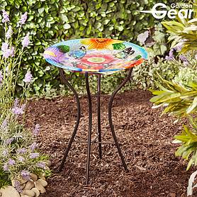 Garden Gear 18-Inch Glass Birdbath with Stand