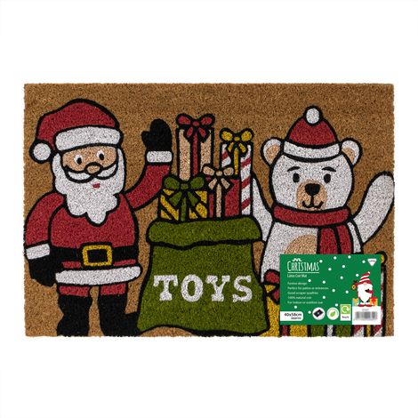 JVL Christmas Coir Latex Backed Doormat Santa 40x58cm