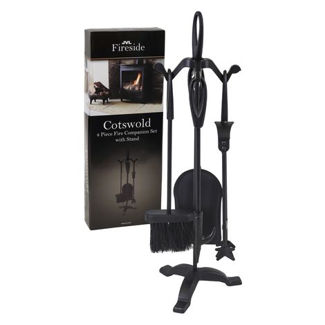 JVL Cotswold 4 Piece Fire Companion Set with Stand