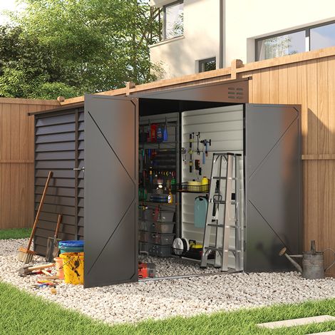8.8 x 4.7ft Grey Outdoor Steel Storage Shed