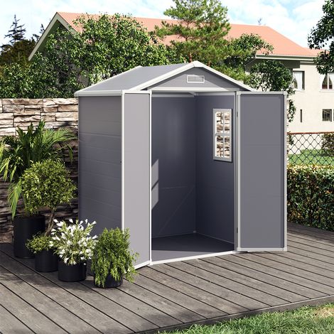 6 x 4.4ft Grey Plastic Outdoor Garden Storage Shed 