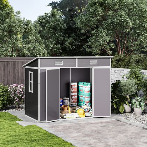7.8 x 4ft Grey Outdoor Plastic Garden Storage Shed