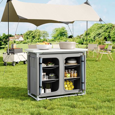 Grey Camping Kitchen Table Portable Cabinet Kitchen Storage