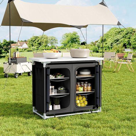 Black Camping Kitchen Table Portable Cabinet Kitchen Storage