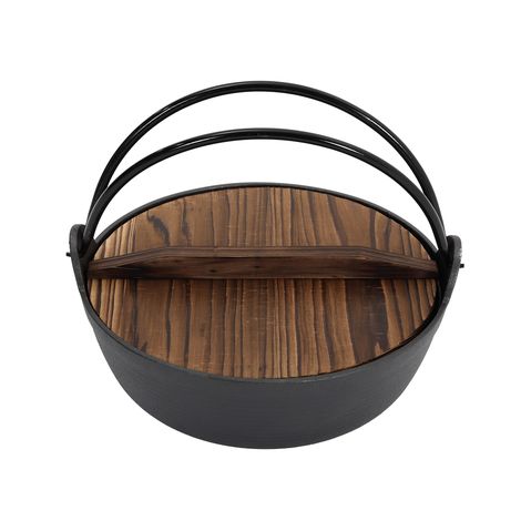 27cm Diameter Cast Iron Pot with Wooden Lid for Campfire Cooking