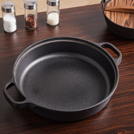 28cm Diameter Black Pre-Seasoned Cast Iron Pan 