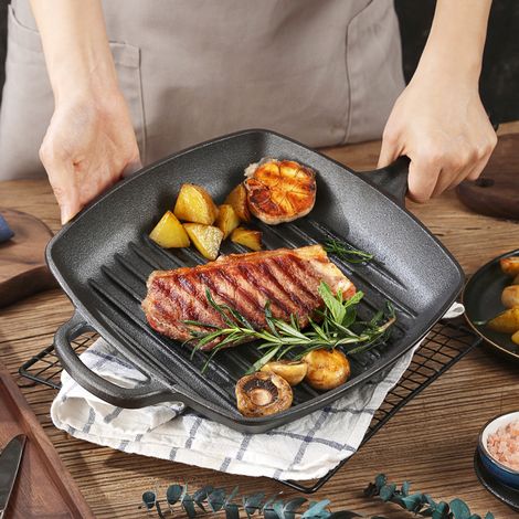 25 x 24cm Black Cast Iron Grill Pan