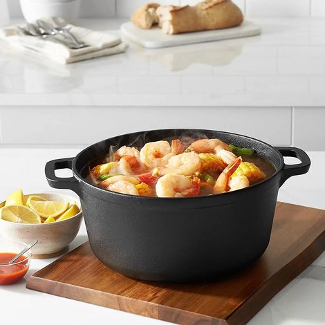4L Black Pre-Seasoned Round Cast Iron Dutch Oven Pot with Lid