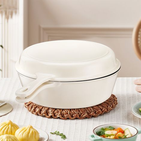 40 x 25cm White 2 in 1 Cast Iron Pot