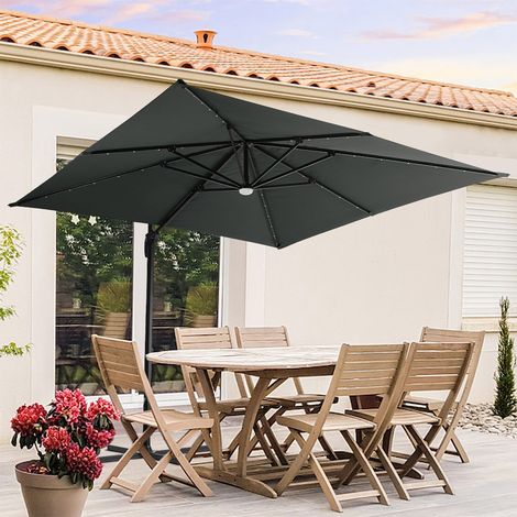 3m Square Cantilever Parasol with Solar Light and HDPE Parasol Base - Dark Grey