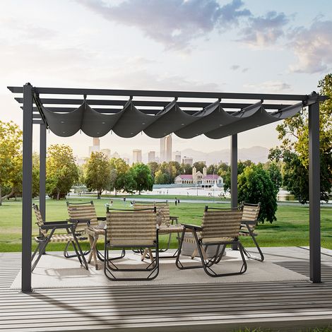 4 x 4m Garden Sanctuary Aluminum Patio Pergola with Canopy - Dark Grey