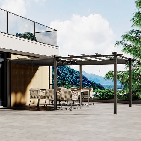 6 x 3m Garden Sanctuary Aluminum Patio Pergola with Canopy - Black