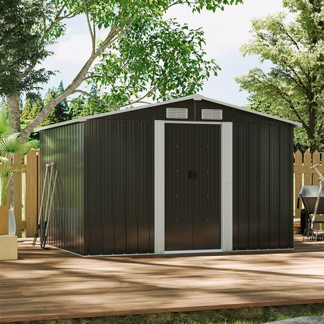 6 x 8ft Large Metal Garden Tool Storage Shed - Charcoal Black
