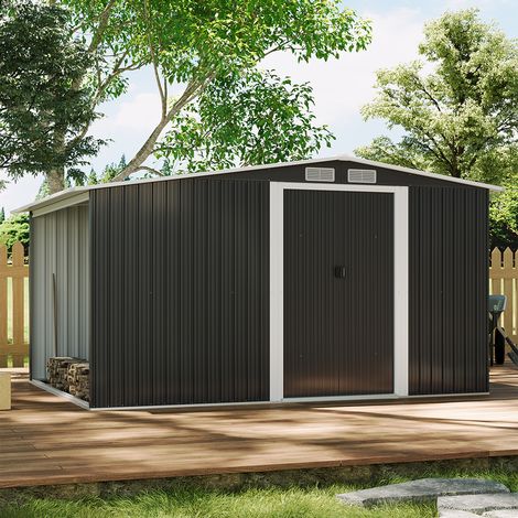8 x 8ft Garden Metal Storage Shed with Log Storage - Black