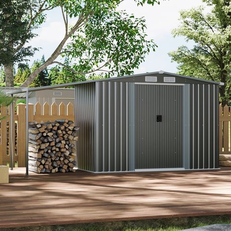 4 x 8ft Outdoor Metal Storage Shed with Lean-to - Dark Grey