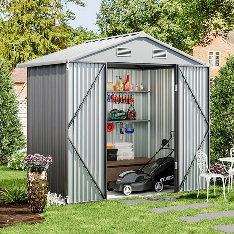 4 x 6ft Outdoor Metal Storage Shed with Lockable Door - Grey
