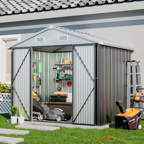 6 x 8ft Outdoor Metal Storage Shed with Lockable Door - Grey