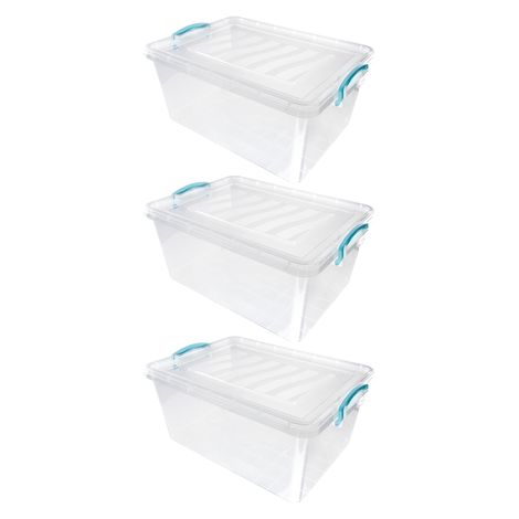 JVL Clear Plastic Storage Boxes with Clip Lids 25L - Pack of 3