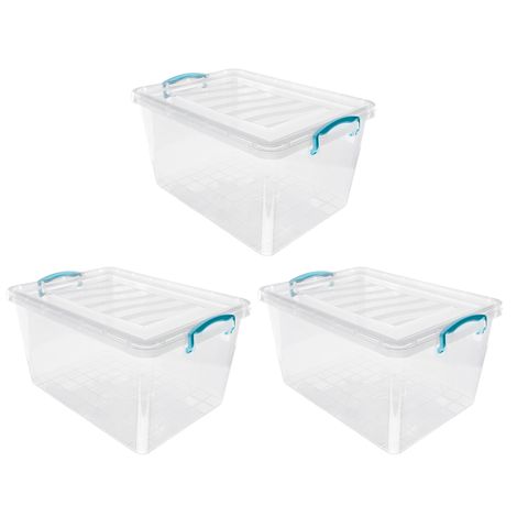 JVL Clear Plastic Storage Boxes with Clip Lids 30L - Pack of 3