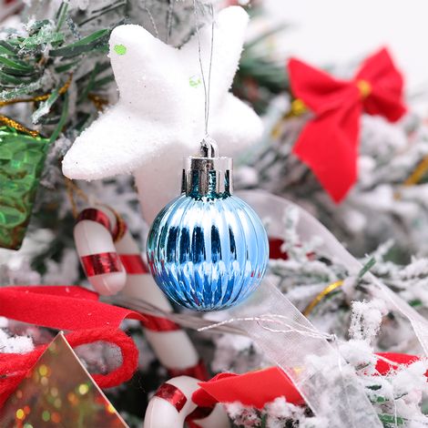 30Pcs Christmas Tree Hanging Ornament Set Bauble and Snowflake Tree Topper - Silver and Blue