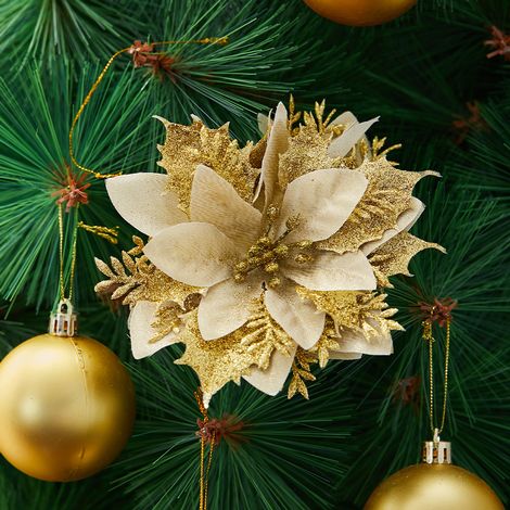 24Pcs Artificial Christmas Tree Flowers Xmas Festive Poinsettia Flowers for Home Decoration