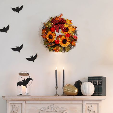 45cm Diameter Autumn Wreath with Artificial Maple Leaves and Sunflowers