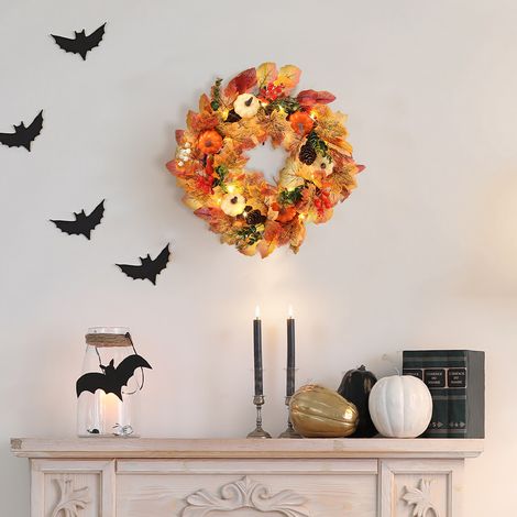 Artificial Wreath Front Door Wreath with White Orange Pumpkins - 45cm Dia