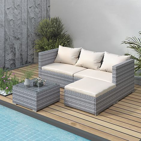 4 Pieces Rattan Garden Outdoor Patio Sofa Set-Grey
