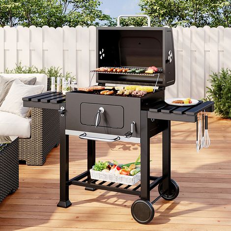 Carbon Steel-Made BBQ Grill Mobile Stove Cooker - Black