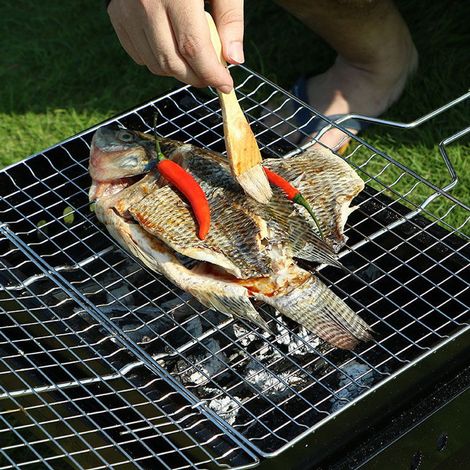 62x38.5cm  Portable Outdoor Camping BBQ Grill Basket - Silver