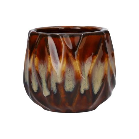 Small Ceramic Indoor Plant Pot - Brown/Beige