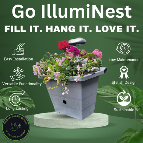 3-in-1 Bird Box, Hanging Planter and Solar Light -Go IllumiNest Brown