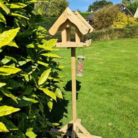 Bird Table, Wild Garden Bird Seed Feeder Table - Scandinavian Redwood - L12 x W12 x H161 cm - Minimal Assembly Required