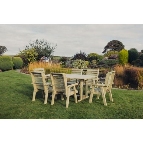 Clover 6 Seater Rectangular Table Set with 6 Chair - Pressure Treated Timber - Partially Assembled
