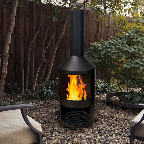 Wido BLACK LOG BURNERING TOWER CHIMINEA OUTDOOR PATIO HEATER CHIMNEY FIRE PIT 