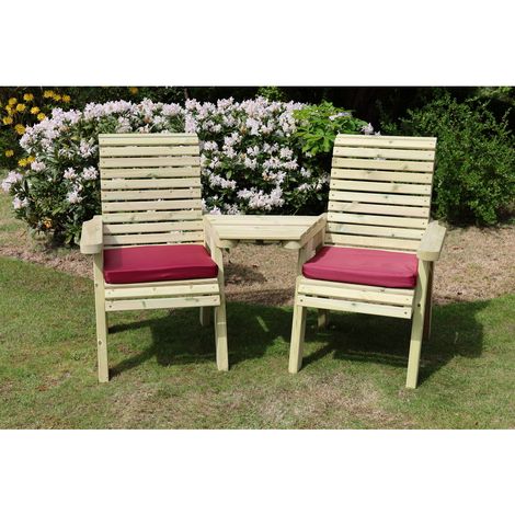 Ergonomic Companion Set, Wooden Love Seat - Angled - L100 x W170 x H105 cm - Fully Assembled - Set of Waterproof Cushions Included