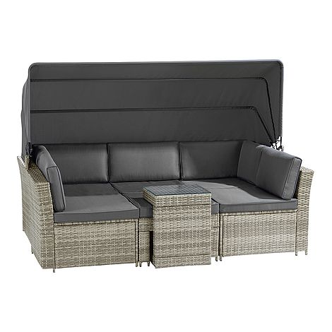 Garden Gear California Rattan Daybed, Black Wicker Outdoor Furniture Rattan Canopy Daybed