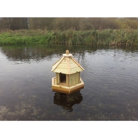 Buttercup Hexagonal Floating Duck House - Small, Waterfowl Nesting Box for Pond or Lake - Pressure Treated Timber