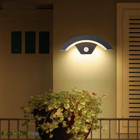 Modern Black Outdoor LED Curved Motion-Activated Wall Light