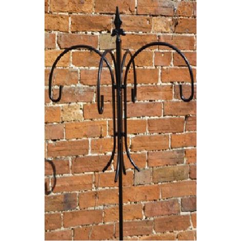 Four Way Bird Crook., Wild Bird Feeding Station - Solid Steel - W62.5 x H221 cm - Black