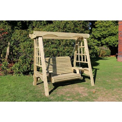 The Cottage Wooden Garden Swing - Sits 2, Wooden Garden Swinging Seat Hammock - L125 x W180 x H185 cm - Minimal Assembly Required