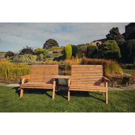 Valley 4 Seat Set 2X2B Straight Tray - Timber - L100 x W280 x H95 cm - Garden Furniture - Fully Assembled