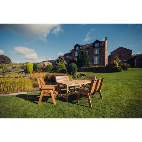 Valley 6 Seater Set 2XC 2XB - Timber - L220 x W330 x H95 cm - Garden Furniture - Minimal Assembly Required