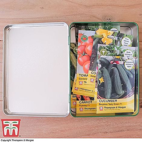 Seed Collection Storage Tin with 10 Packets of Flower Seeds by Thompson and Morgan