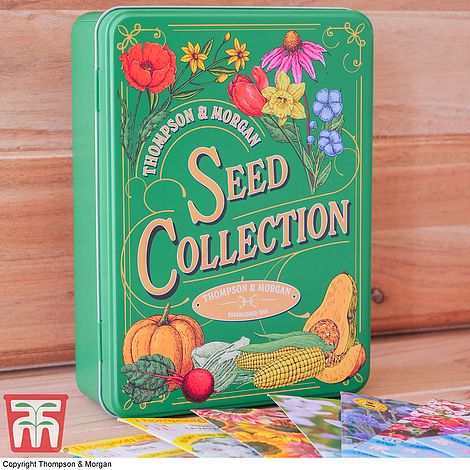 Seed Collection Storage Tin with 10 Packets of Flower Seeds by Thompson and Morgan