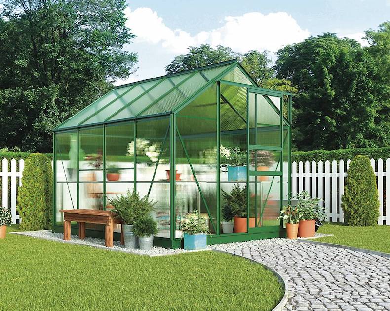 Large green metal greenhouse